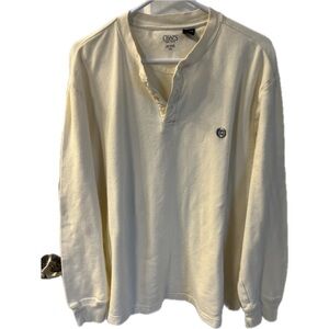 Chaps long sleeve three-button henley, XXL, cream.